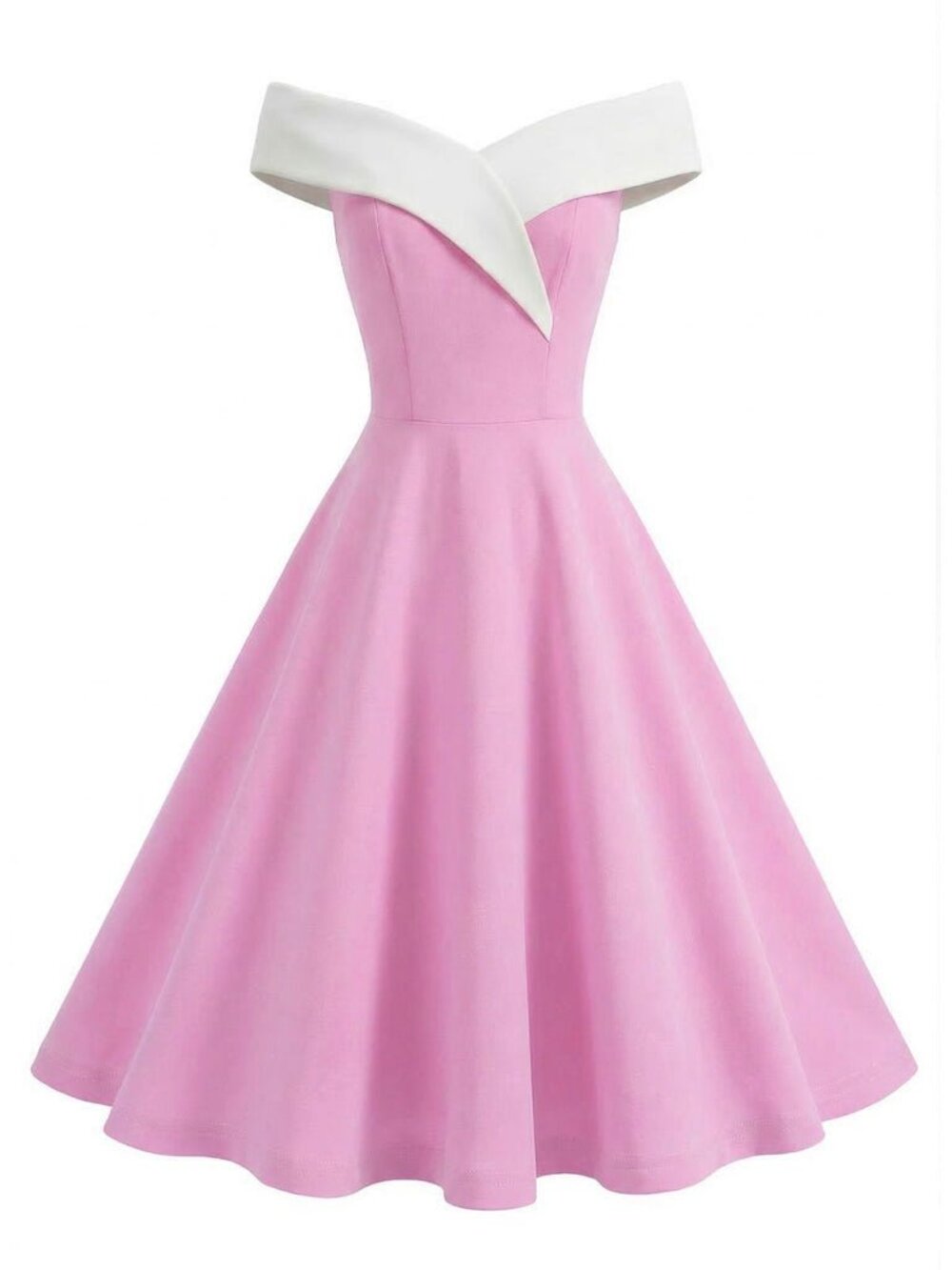 Retro Stage 1950s Off-Shoulder Sleeveless ColorBlock Dress